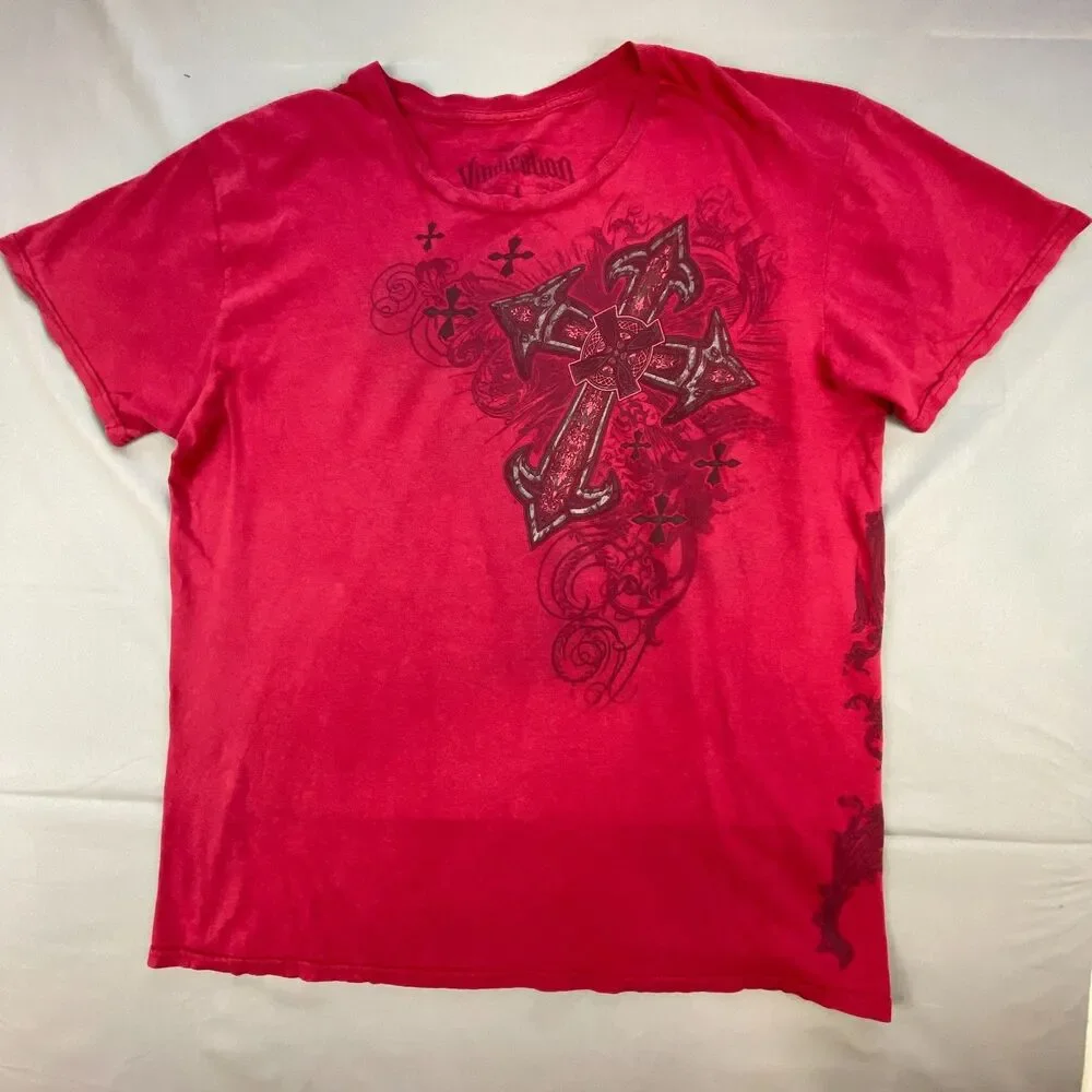Vindication Mens Graphic T-Shirt Large L Red Gothic Cross Wing Short Sleeve Tee